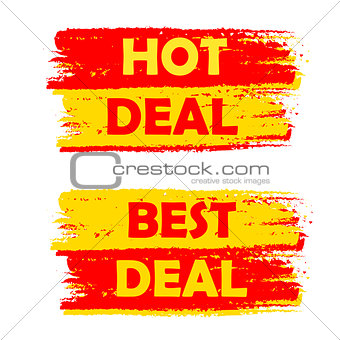 hot and best deal, yellow and red drawn labels