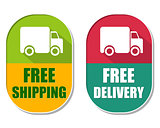 free shipping and delivery with truck sign, two elliptical label