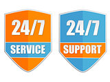 24/7 service and support, two labels