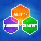 planning, solution, strategy in hexagons, flat design