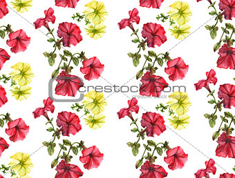 Seamless watercolor petunia pattern.
