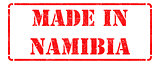 Made in Namibia on Red Rubber Stamp.