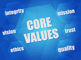 core values and business concept words in hexagons
