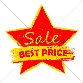 best price sale in star, yellow and red drawn label
