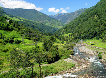 Rice fields and freshwater. Himalayan landscape