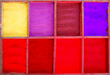 Bright colored tika powder used in Hindu religion