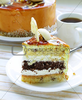 festive beautiful caramel biscuit cake decorated with white chocolate