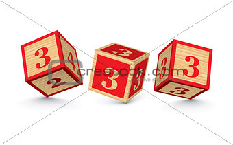 Vector number 3 wooden alphabet blocks