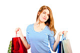 girl in a striped blouse with shopping