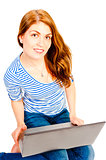 Young attractive woman working at a computer