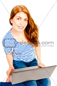 Young attractive woman working at a computer