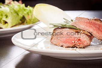 Succulent medium rare beef steak