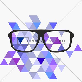 Nerd glasses on grey background with triangle flat surface mosaic.