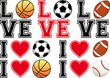 love soccer, football, basketball, baseball, vector set