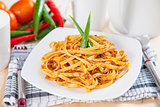 Spaghetti with spicy tomato sauce