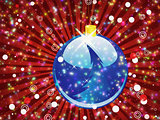 Blue Christmas ball on sparkle red background