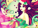Candy background with Santa girl