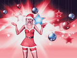 Christmas background with santa girl