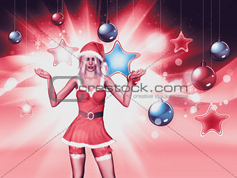 Christmas background with santa girl
