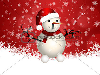 Cute snowman on red background