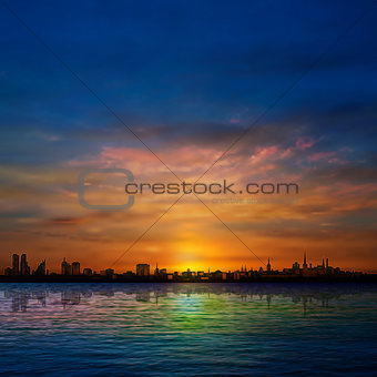 abstract nature background with panorama of city