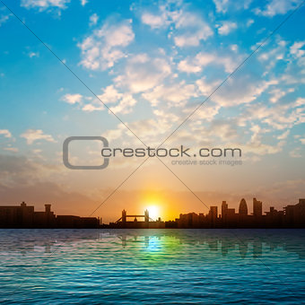 abstract nature background with silhouette of London and sunrise