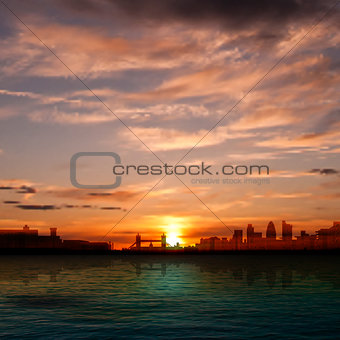 abstract nature background with silhouette of London and sunrise