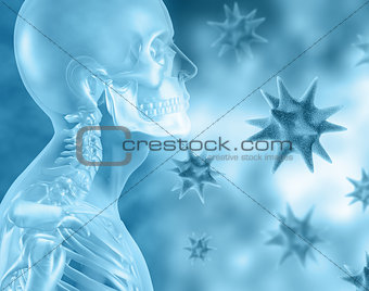 3D background with medical skeleton and virus cells
