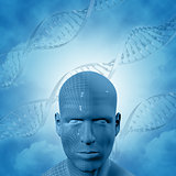 3D medical background with DNA strands and male face