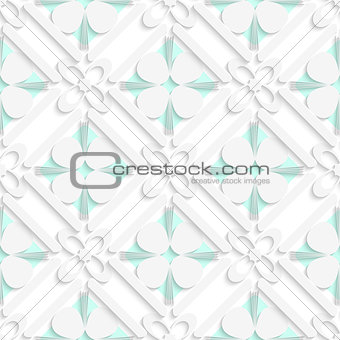 Diagonal clove leaves and flowers on green pattern