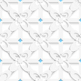Diagonal white big flowers layered with blue pattern