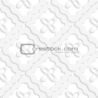 Diagonal white wavy squares and flowers pattern