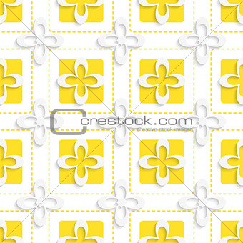 Yellow squares and white flowers pattern