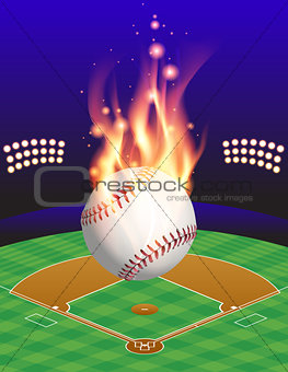 Baseball, Field, and Flame Illustration