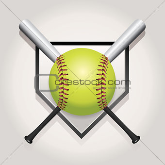 Softball, Bat, and Homeplate Emblem Illustration