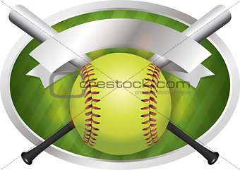 Softball and Bat Emblem Banner Illustration
