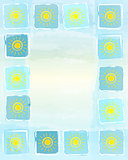 summer frame background with yellow suns in squares