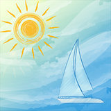 blue summer background with suns and boat