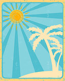 retro summer label with sun, rays and palms