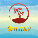 summer label with palms in circle