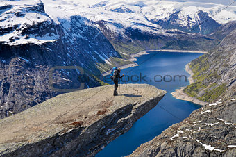 Hiker on Trolltunga in Norway
