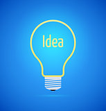 Abstract yellow bulb icon on blue background, idea concept