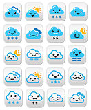 Cute cloud - Kawaii, Manga buttons with different expressions - happy, sad, angry