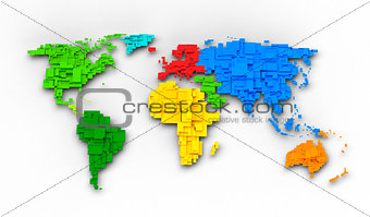 World map of rainbow colors, cube design