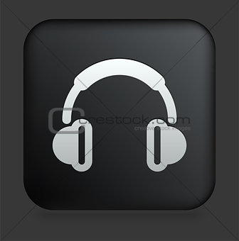 Headphones Icon on Square Black Internet Button
