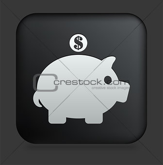 Piggy Bank Icon on Square Black Internet Button