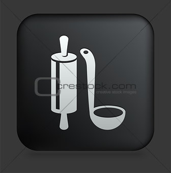 Roller and Scoop Icon on Square Black Internet Button