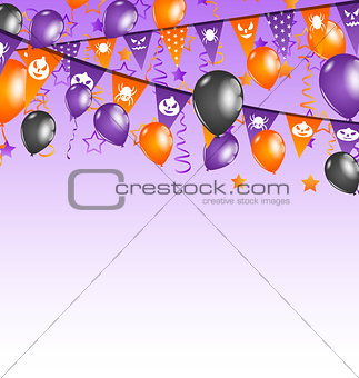 Halloween background with hanging flags and balloons