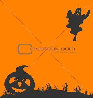 Halloween background with pumpkin and ghost