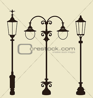 Set of vintage various forged lampposts